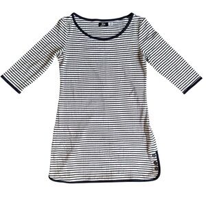 BDG Urban Outfitters Navy White Striped Ribbed 3/4 Sleeve T Shirt Mini Dress | L